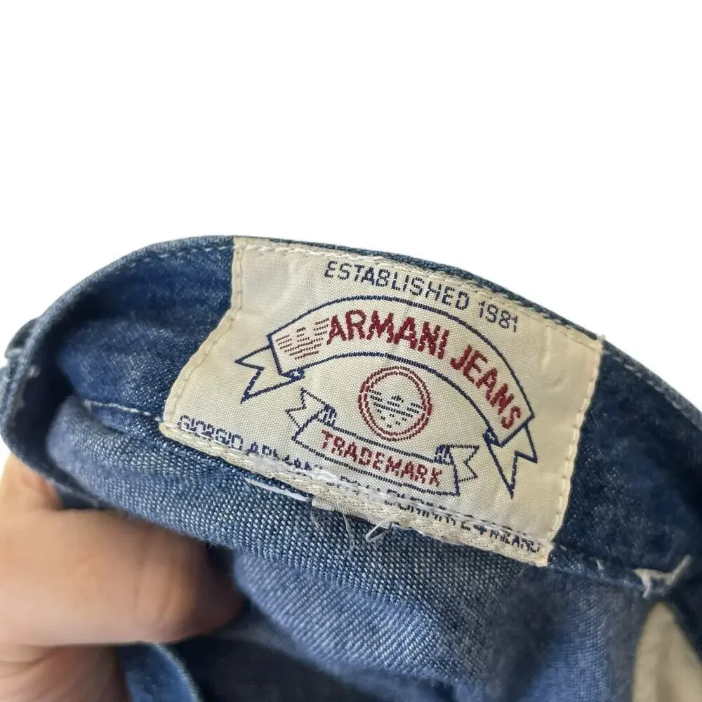 Vintage Armani Jeans Button Up Denim A-Line Skirt Size 28